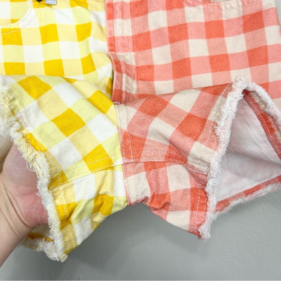 Farm Rio Gingham High Rise Shorts Size Small Red Blue Yellow Denim Cut Off - Picture 8 of 12